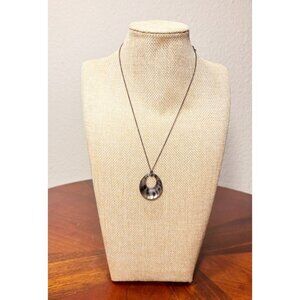 Alexis Bittar Oval Animal Print Lucite Pendant Necklace in Gray/Black